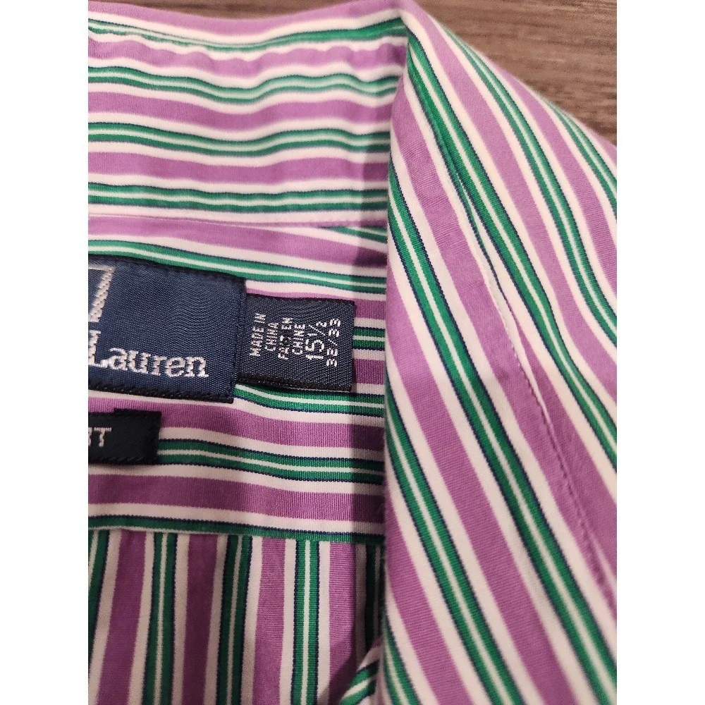 Polo Ralph Lauren Striped‎ Classic Fit Button Down Shirt Purple Green 15 1/2
